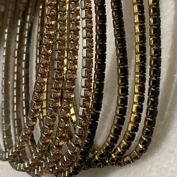 Set 8 Sparkle Champagne and Black Rhinestone Bracelets - Picture 2 of 8